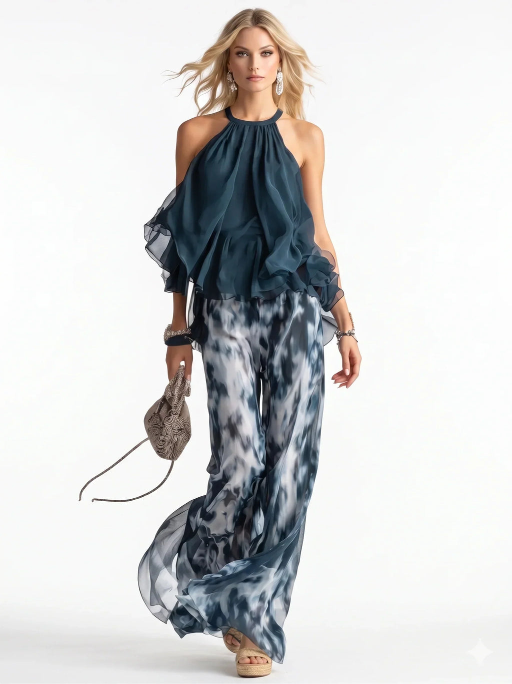 Conjunto Elegante de Chifón de Dos Piezas para Mujer