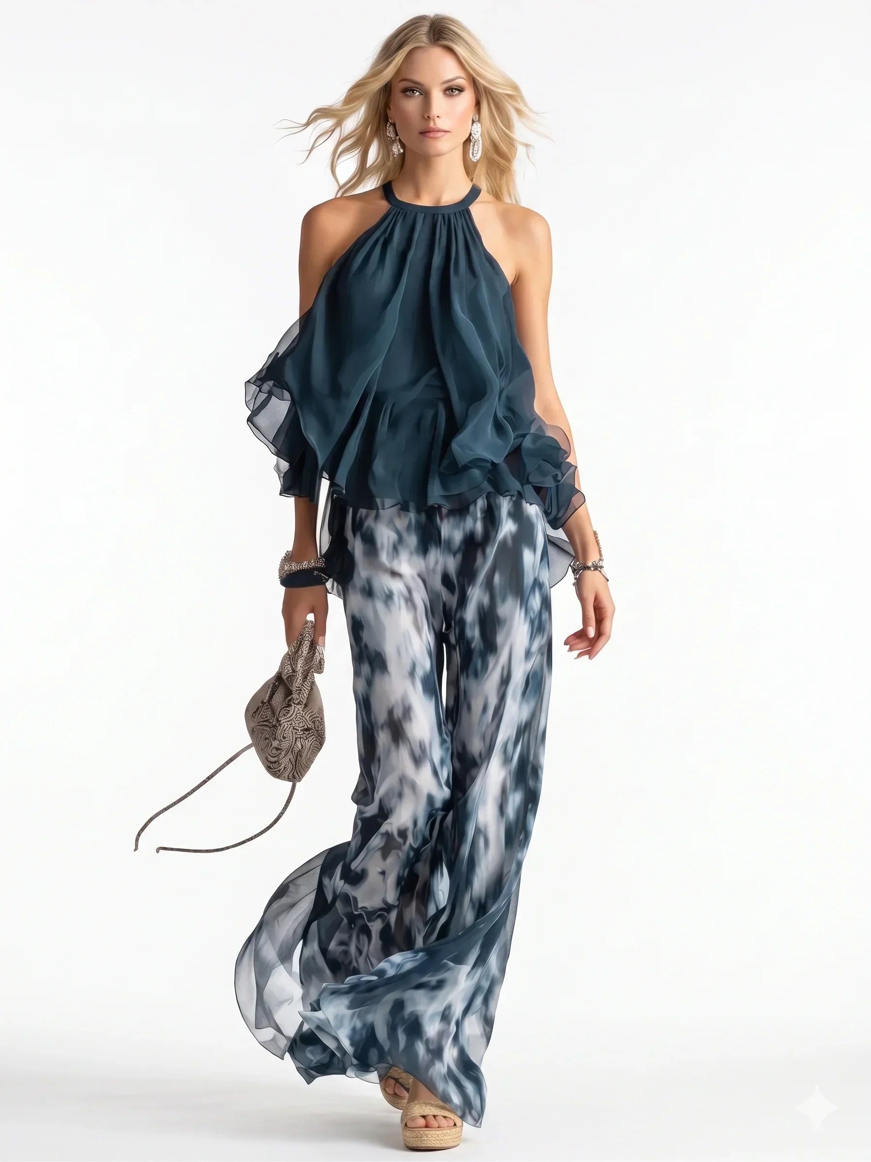Conjunto Elegante de Chifón de Dos Piezas para Mujer