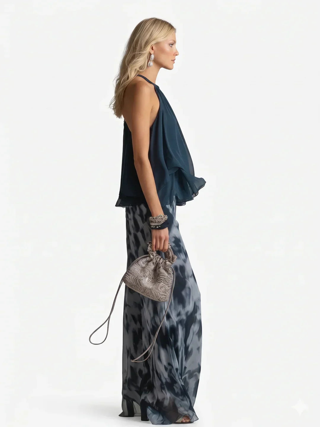 Conjunto Elegante de Chifón de Dos Piezas para Mujer