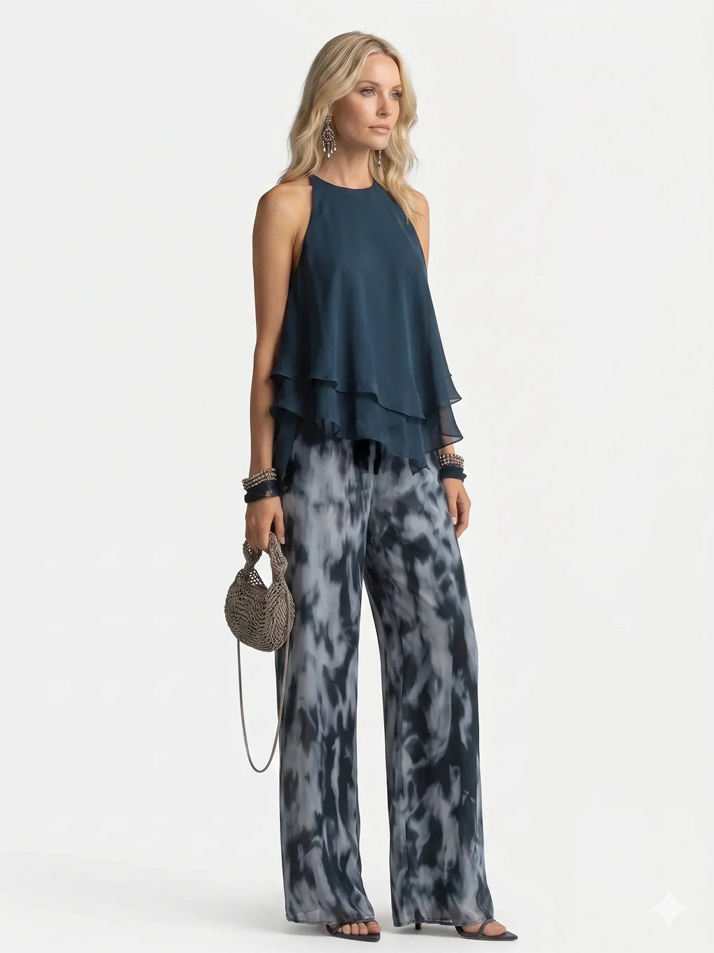 Conjunto Elegante de Chifón de Dos Piezas para Mujer