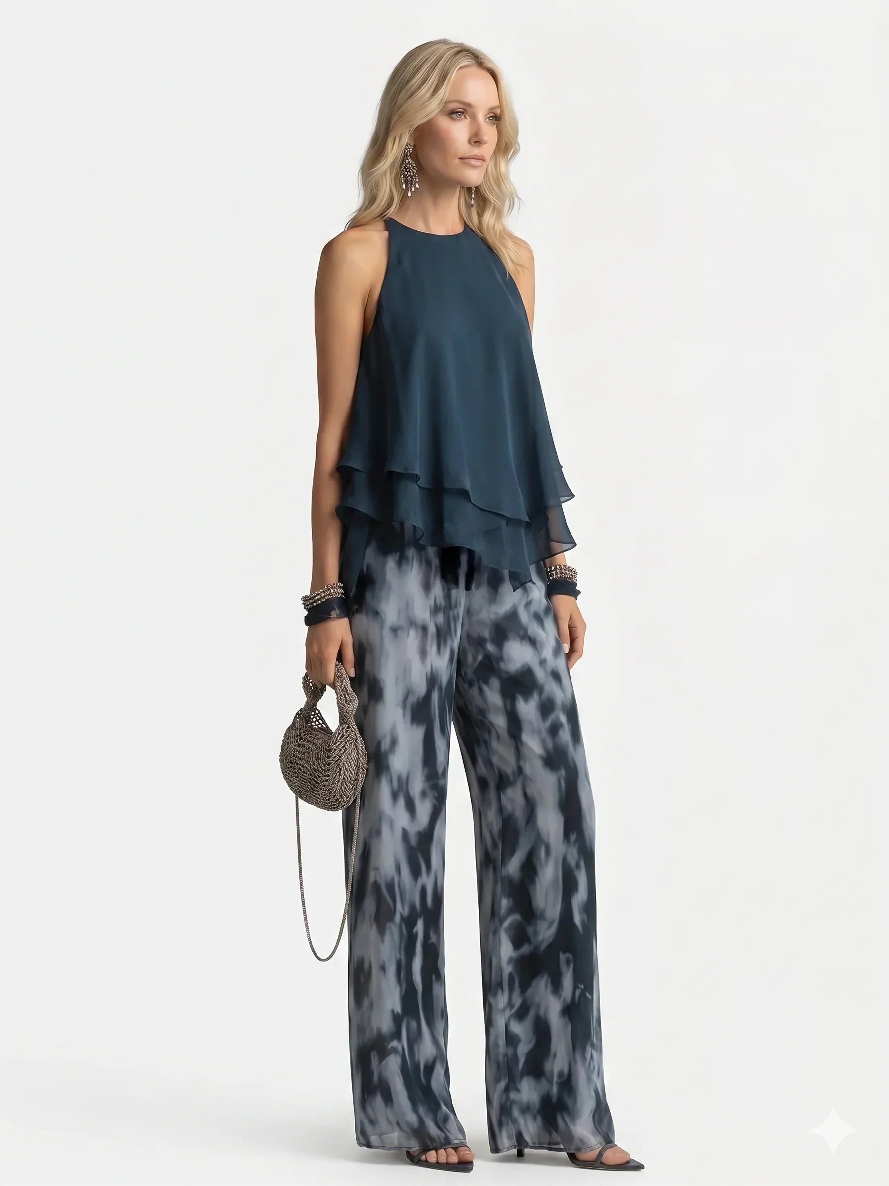 Conjunto Elegante de Chifón de Dos Piezas para Mujer