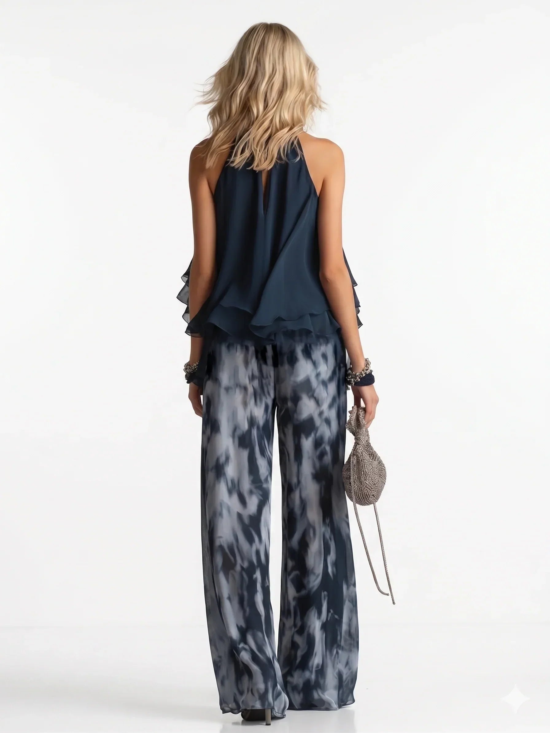 Conjunto Elegante de Chifón de Dos Piezas para Mujer