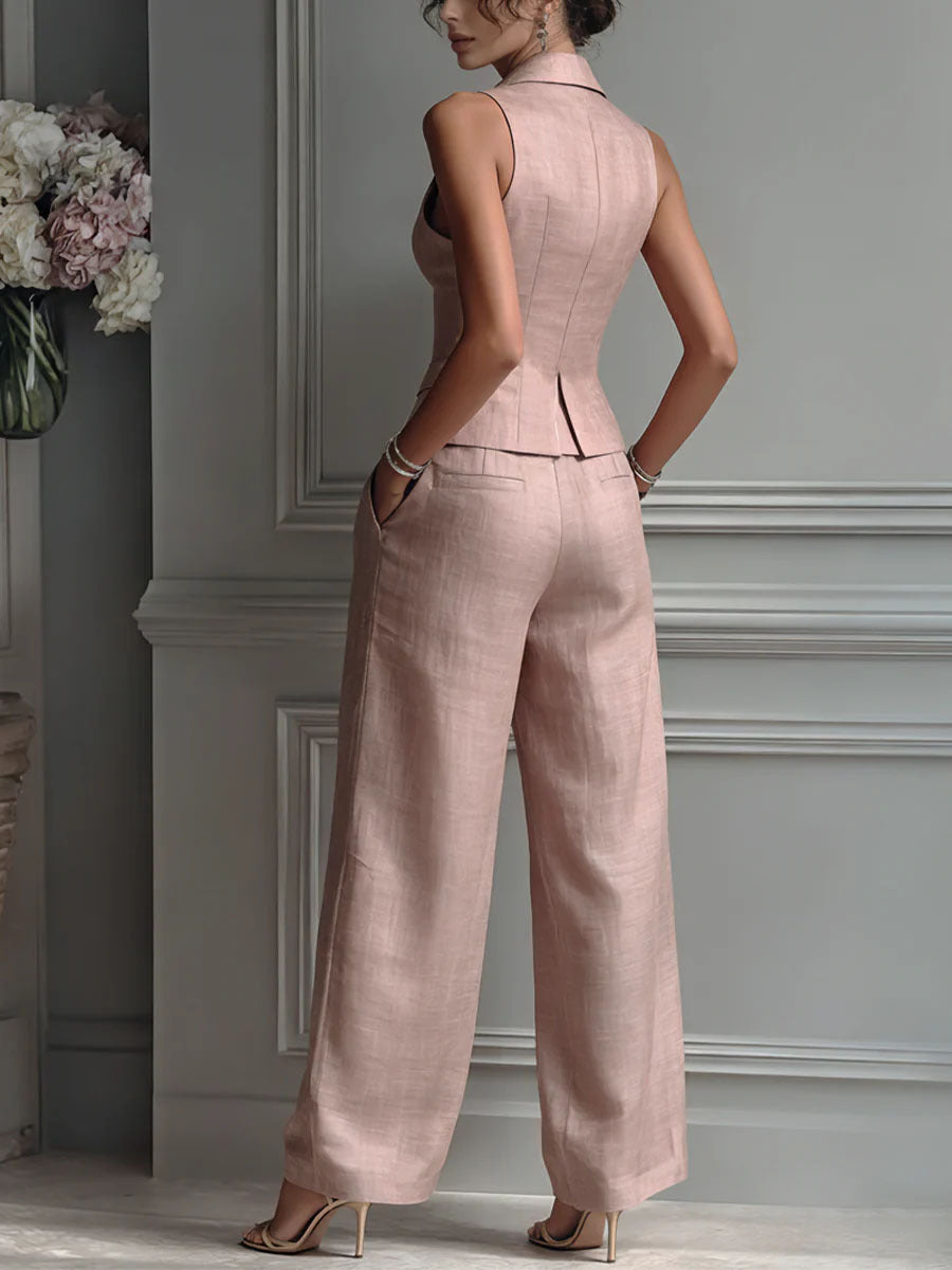 Conjunto de Dos Piezas con Escote en V y Botones para Mujer